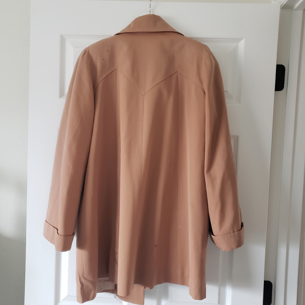 1940s 1950s Vintage Wool Camel Tan Longsleeve Car Swing Coat Lucite Button #28 - Picture 5 of 16